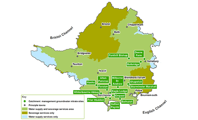 Map showing the catchment management groundwater nitrate sites